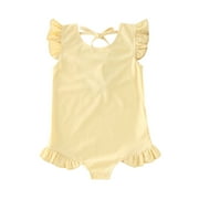 Swimsuit For Infant Girl 1 Piece Solid Colour Lace-Up Design Ruched Round Neck Sleeveless Bathing Suit Holiday Swimsuit Sets